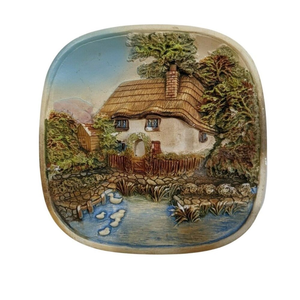 Vintage‎ Legend Products England 8 inch 3D Cottage Relief Wall Plaque Chalkware